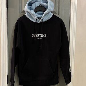 Men’s Overtime Black Hoodie with Light Blue Hood